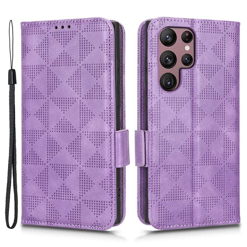 For Samsung Galaxy S23 Ultra Anti-Fingerprint Imprinted Triangle Pattern Phone Cover PU Leather Wallet Stand Mobile Phone Case with Wrist Strap For Samsung Galaxy S23 Ultra Anti-Fingerprint Imprinted Triangle Pattern Phone Cover PU Leather Wallet Stand Mobile Phone Case with Wrist Strap